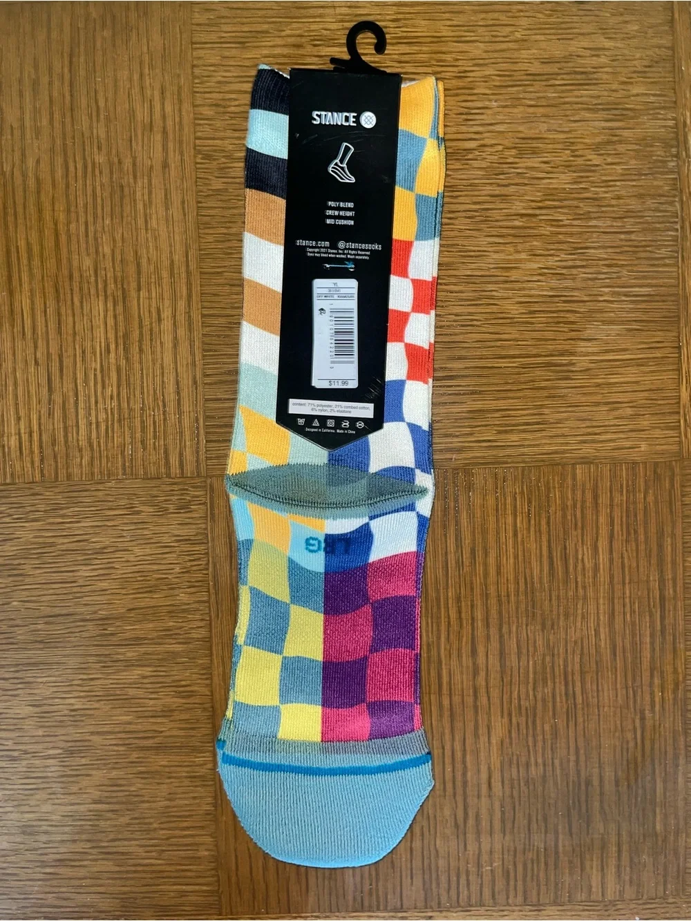 Stance Wade Collection Multicolor Check Crew Socks Sz Kids’ Large NEW NWT